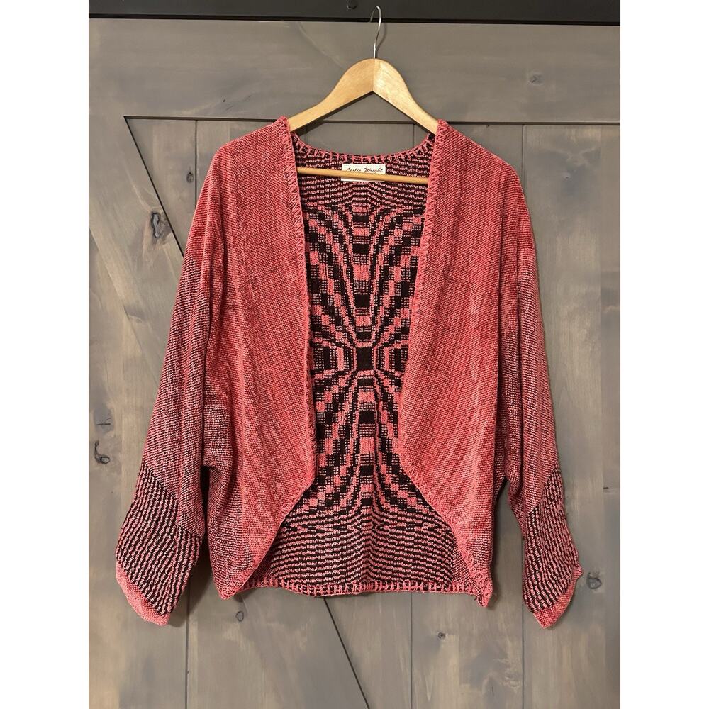 Leslie Wright Handwoven Lagenlook Open Cardigan One Size Dolman Curved Hem Artsy